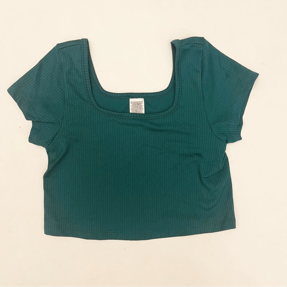 Victoria's Secret PINK Green Seamless Ribbed Crop Top short sleeve large NWT